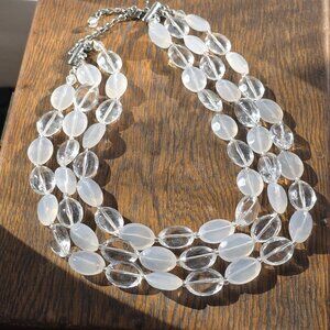 Triple-strand necklace, faux-quartz plastic beads, vintage.